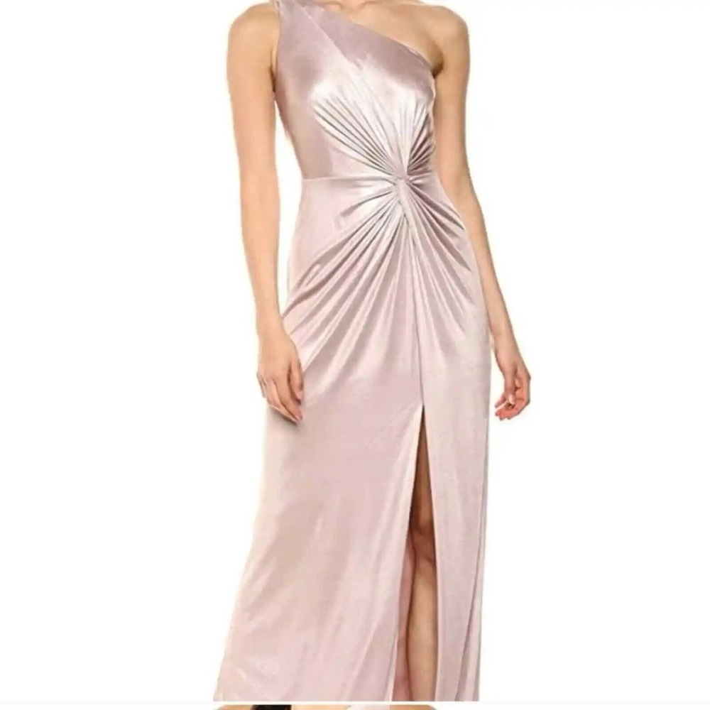 Adrianna‎ Papell Pink Metallic Slit Evening Gown